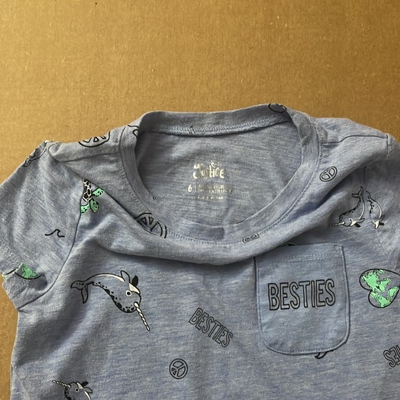 Justice “Besties” Sea Life Pocket Tee Shirt ~ Size 6 ~ Blue, Gray, Black, Green - Picture 6 of 7